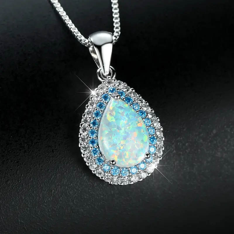 Colar Gota de Opala Azul Brilhante