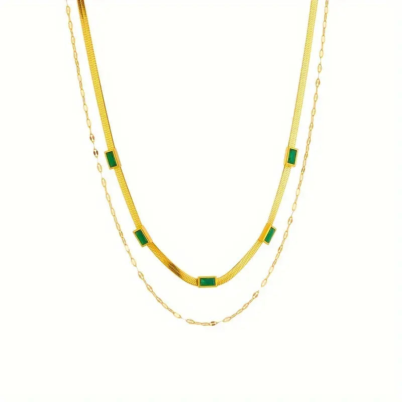 Colar Sorella Gem de duas camadas em ouro retro
