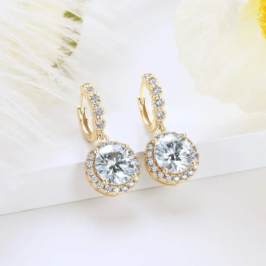 Brincos Pendurados Redondos em Moissanite