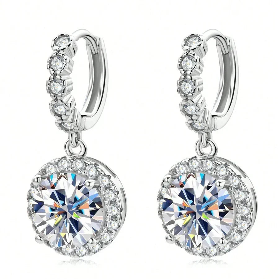 Brincos Pendurados Redondos em Moissanite