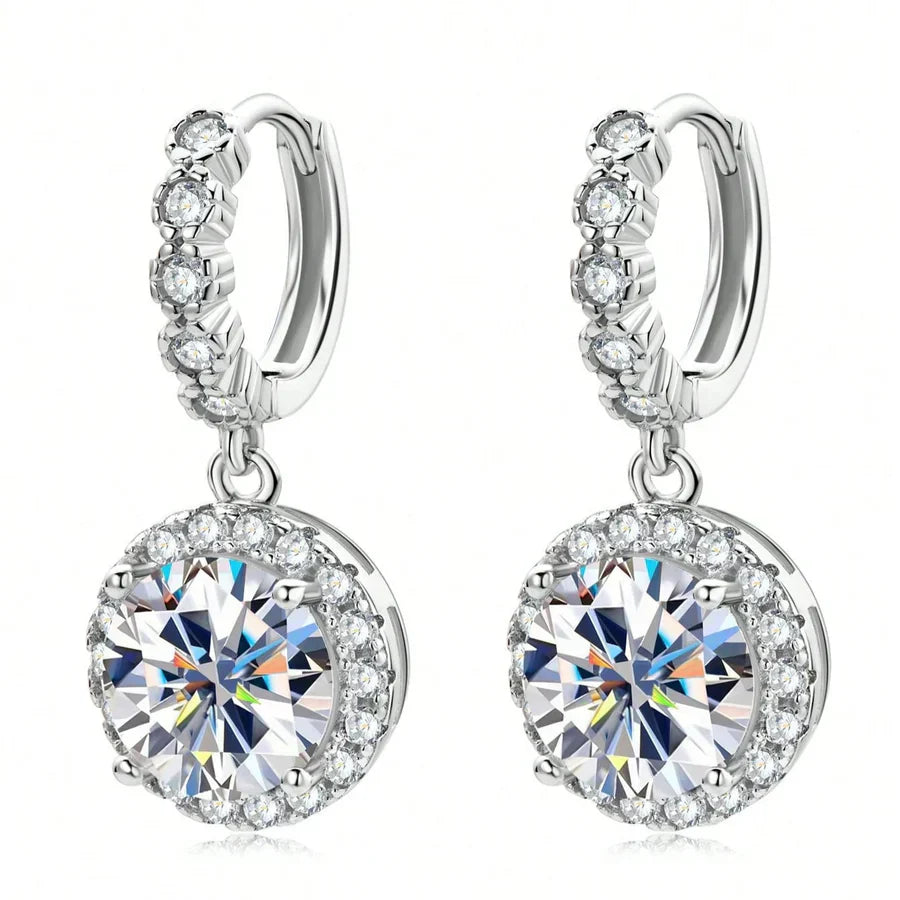 Brincos Pendurados Redondos em Moissanite