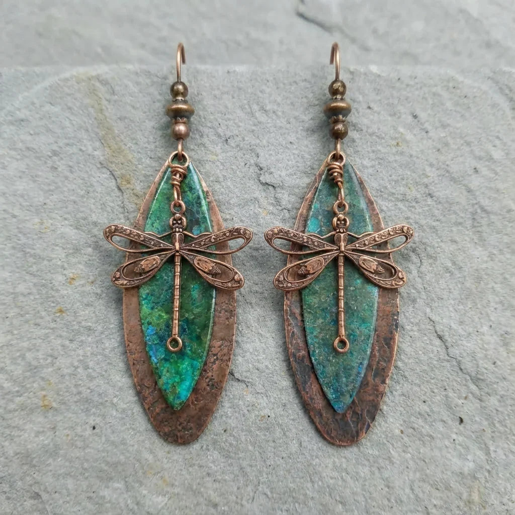 Brincos pendentes vintage com libélulas boémias