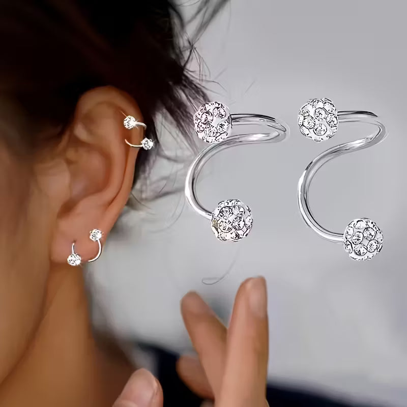 Conjunto de Brincos Leves de Luxo com Esferas Espirais e Strass