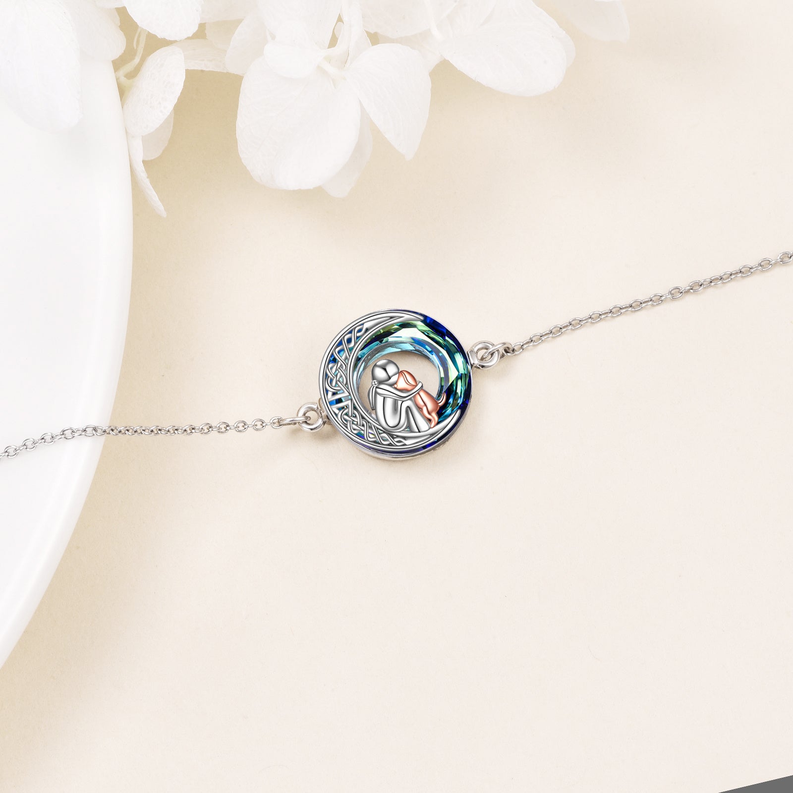 Pulseira Ajustável com Pingente de Cão em Prata de Lei