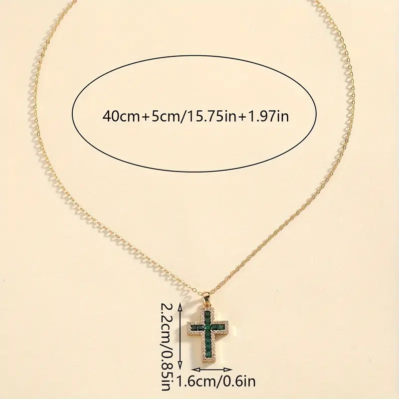 Colar de ouro com pingente cruz esmeralda solene