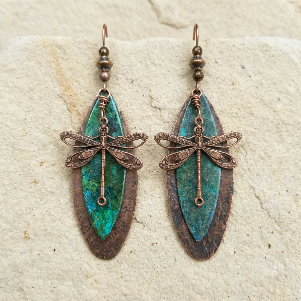 Brincos pendentes vintage com libélulas boémias