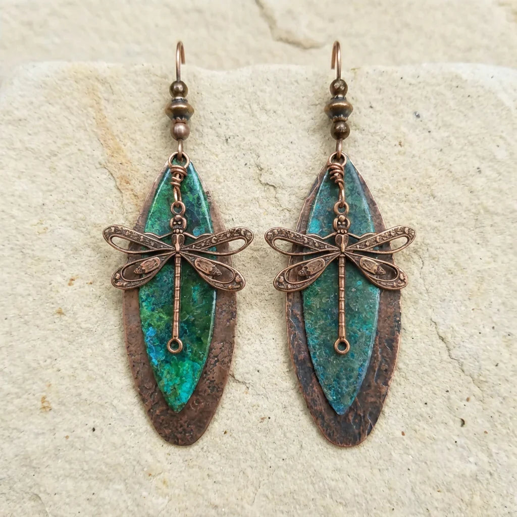 Brincos pendentes vintage com libélulas boémias