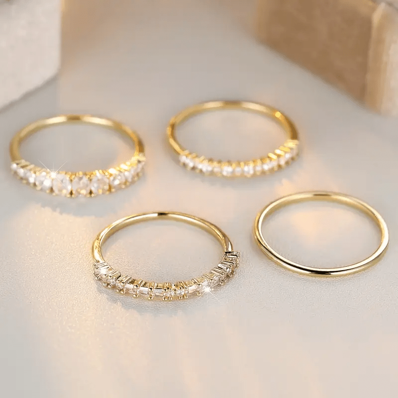 Anéis Empilháveis de Zircônia Dourados 14k