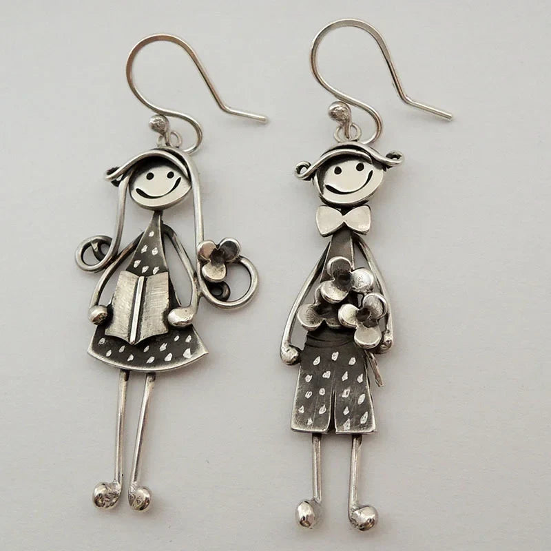 Brincos pendentes vintage menino e menina
