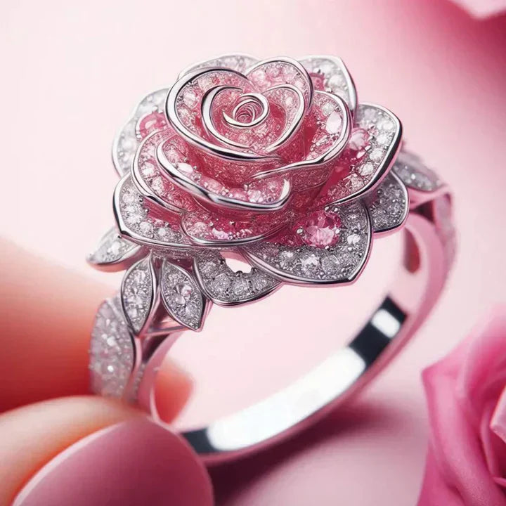 Anel banhado a prata exótico com flores cor-de-rosa