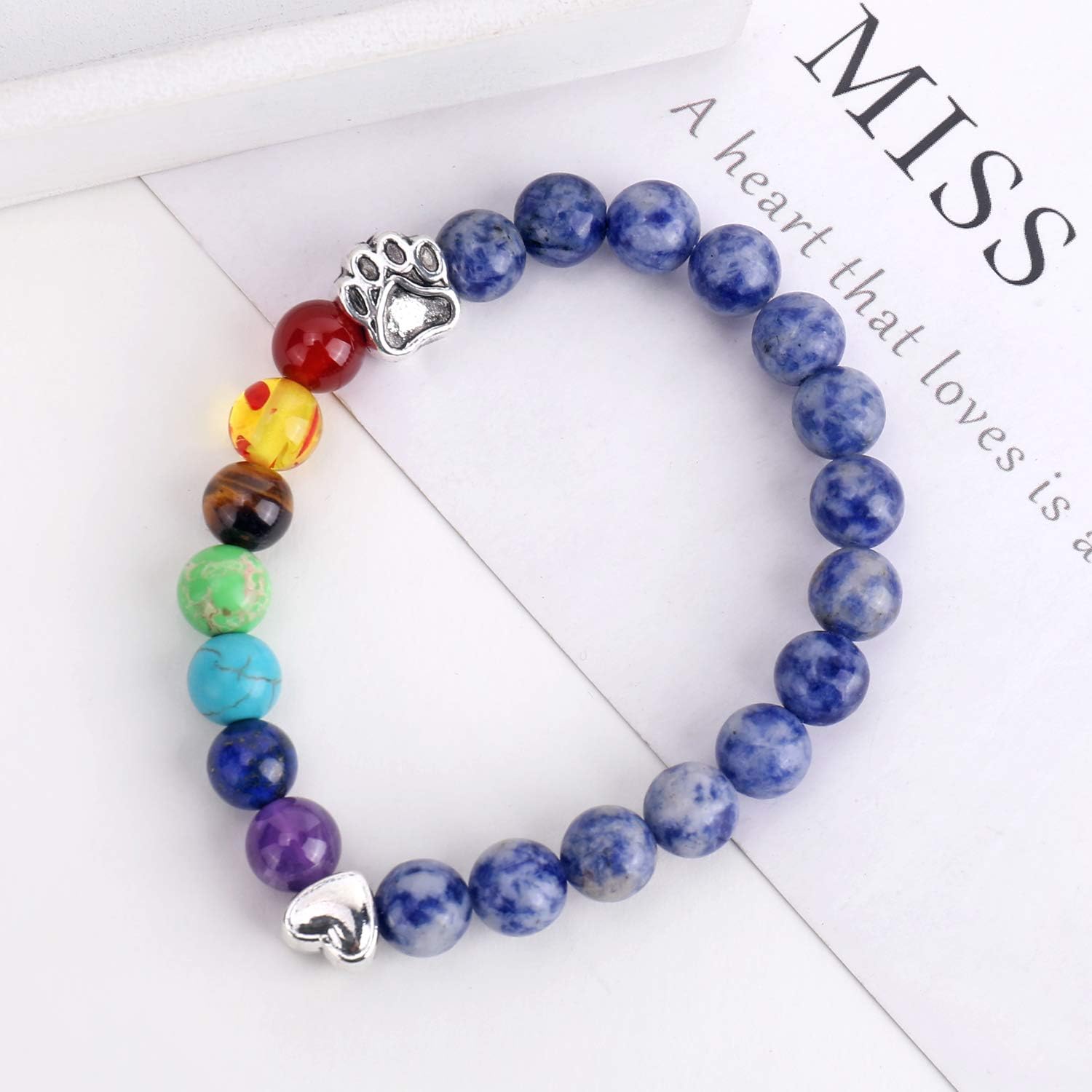 Pulseira Memorial Ponte do Arco-Íris – Presente com 7 Contas dos Chakras para a Perda de um Animal de Estimação