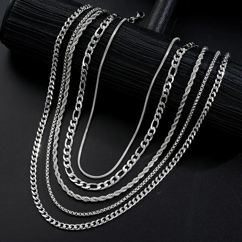 Conjunto de Colares Empilháveis Luxuosos em Aço Inoxidável Trançado
