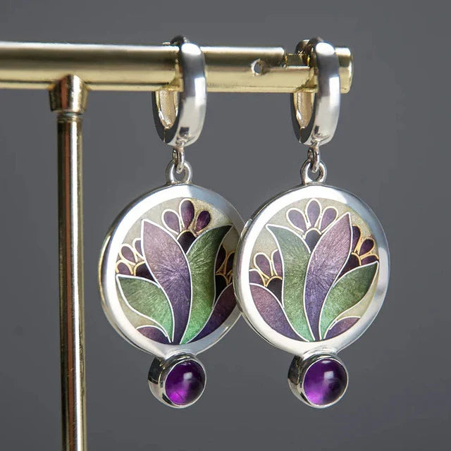 Brincos Boho com Cristais Roxos em Prata de Lei