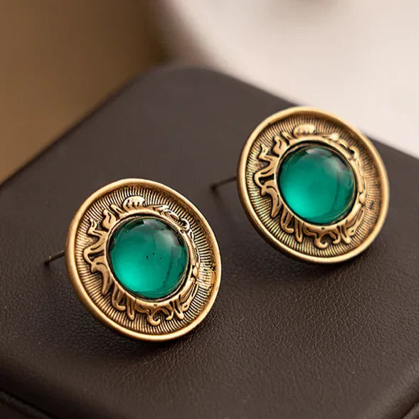 Brincos Dourados com Cristal Turquesa