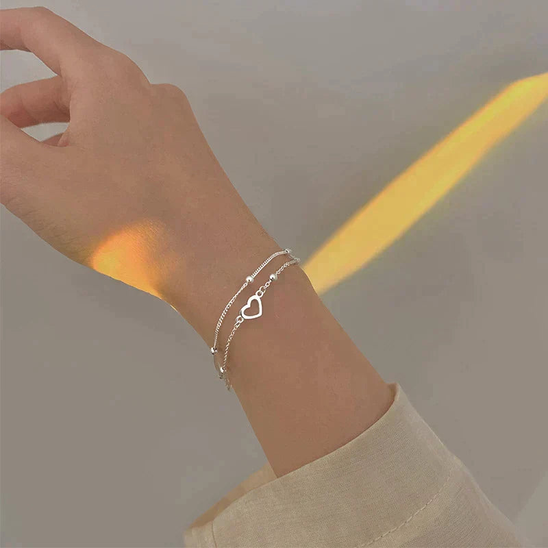 Pulseira ajustável com coração em prata