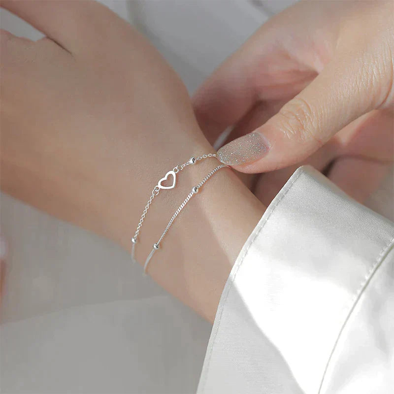 Pulseira ajustável com coração em prata