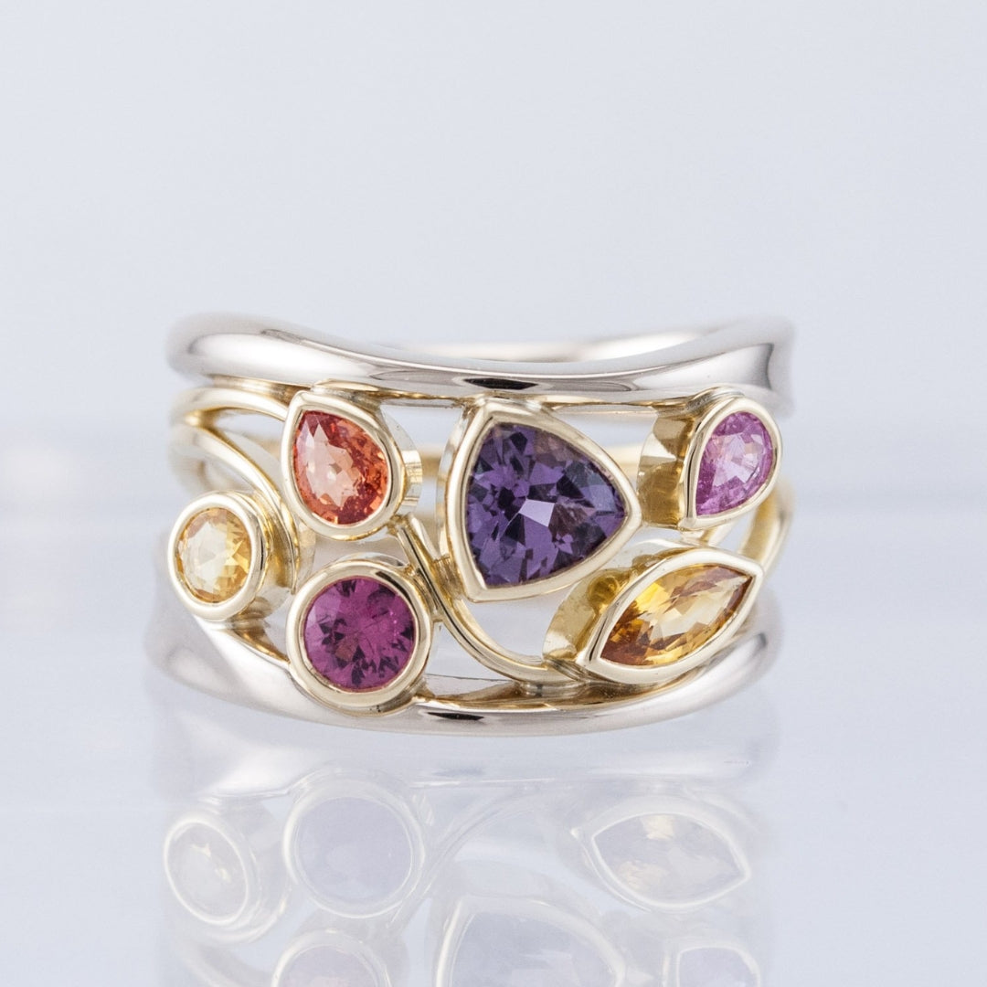 Anel Vintage em Ouro e Prata com Zircônia Colorida