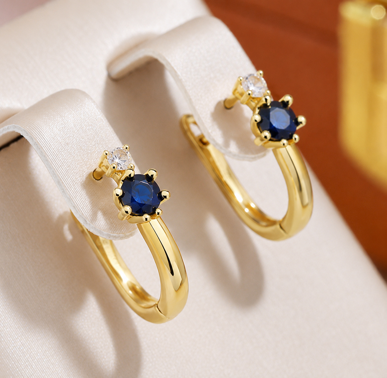 Brincos Elegantes Azul Escuro Zirconia