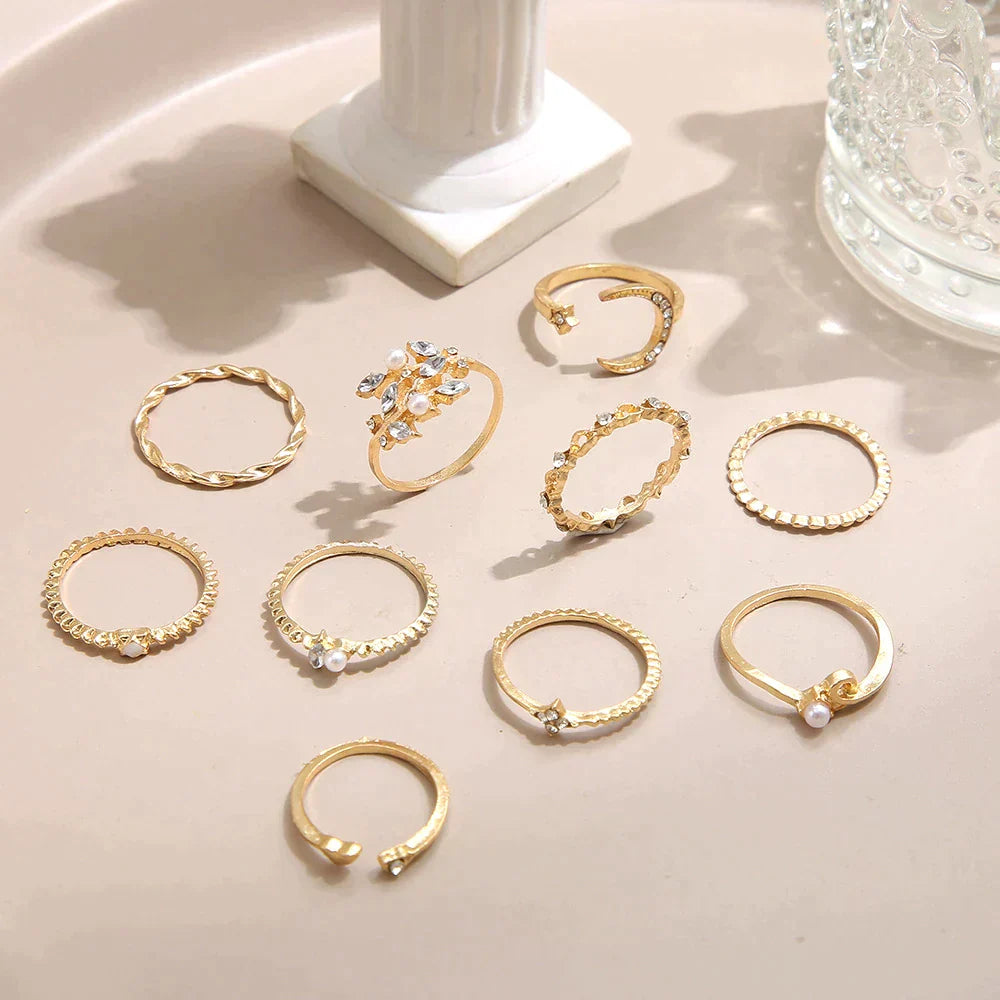 Conjunto de Anéis de Prata e Ouro (10 pares)