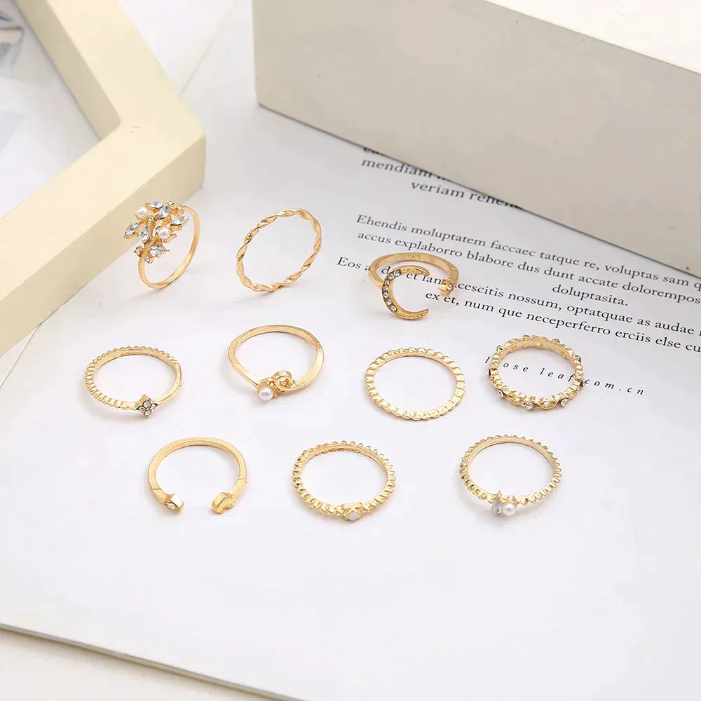 Conjunto de Anéis de Prata e Ouro (10 pares)