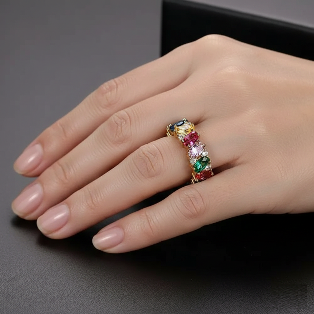 Anel Vintage com Zircónias Multicor