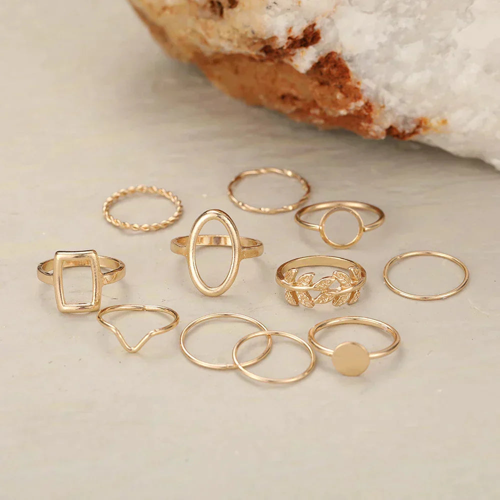 Conjunto de 11 anéis vintage em prata