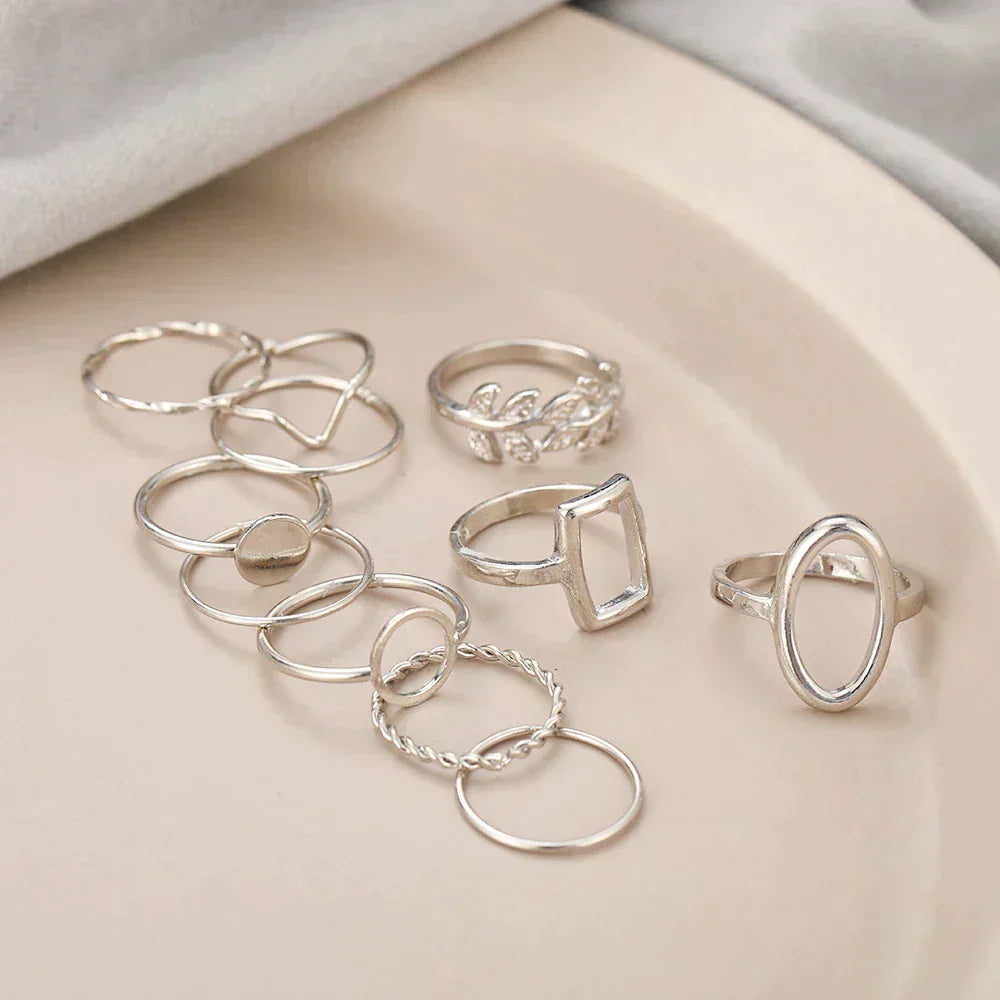 Conjunto de 11 anéis vintage em prata