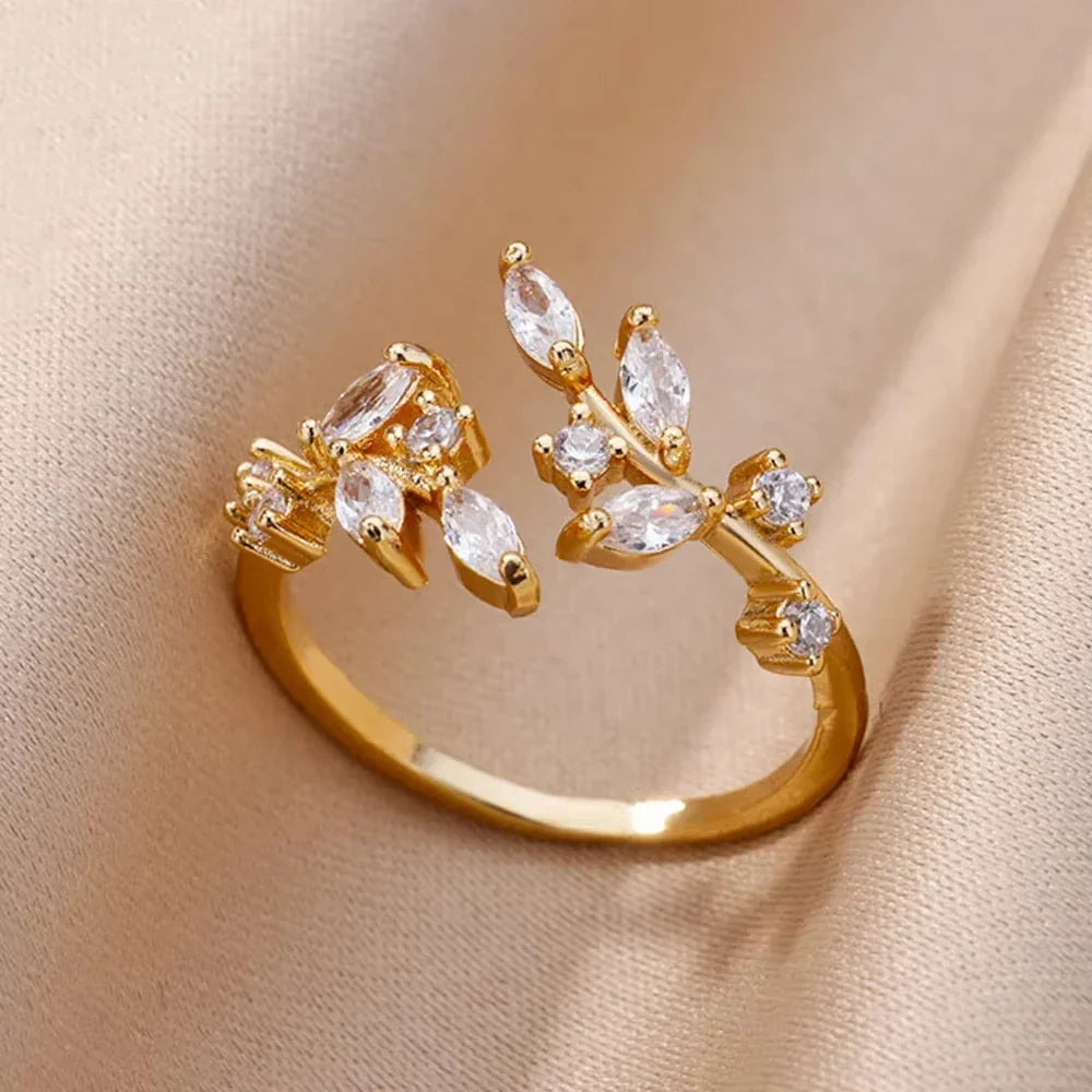 Anel Folhas de Cristal