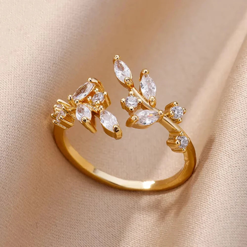 Anel Folhas de Cristal