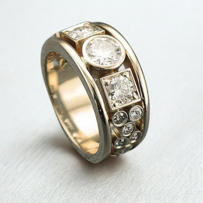 Anel vintage em ouro com zircônia