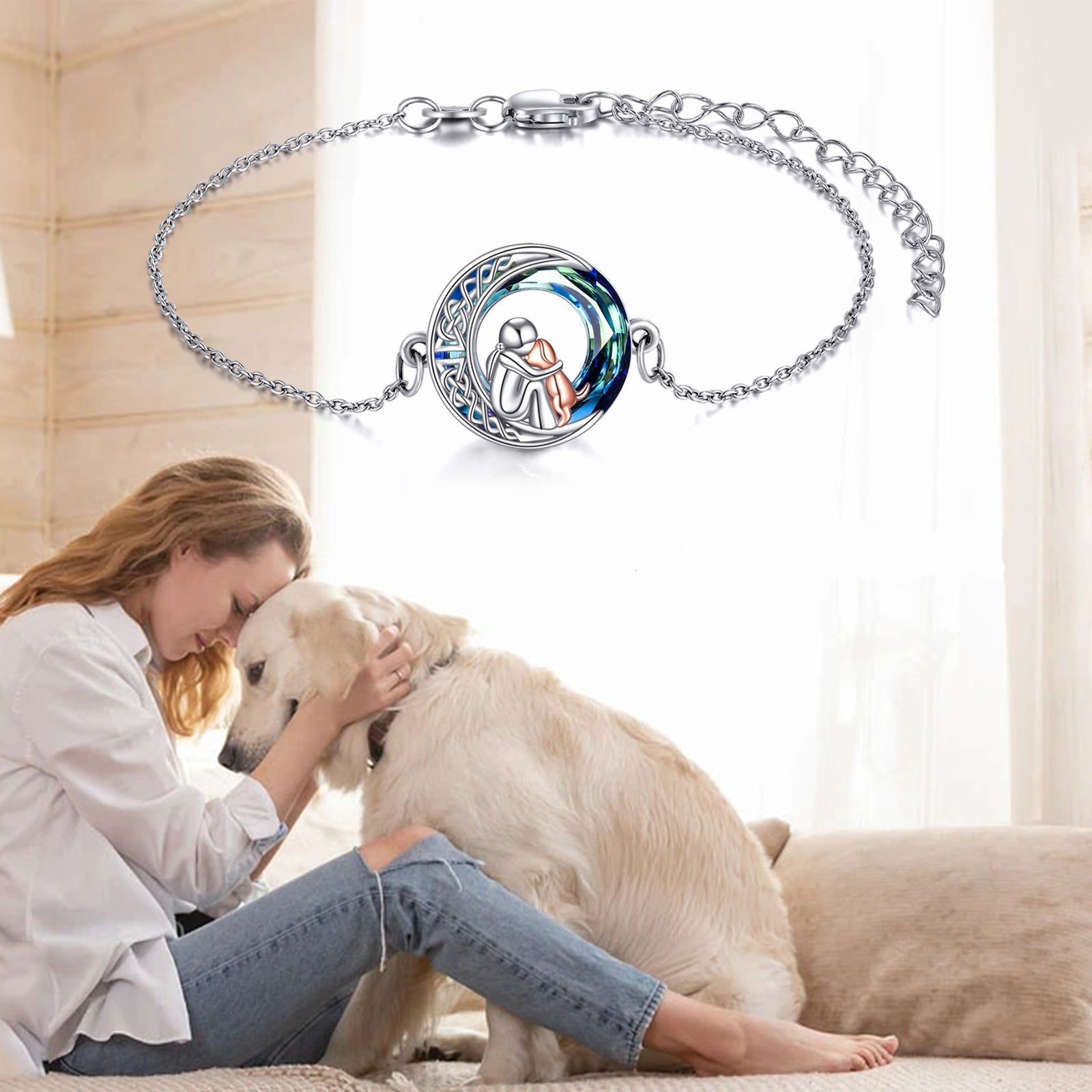 Pulseira Ajustável com Pingente de Cão em Prata de Lei