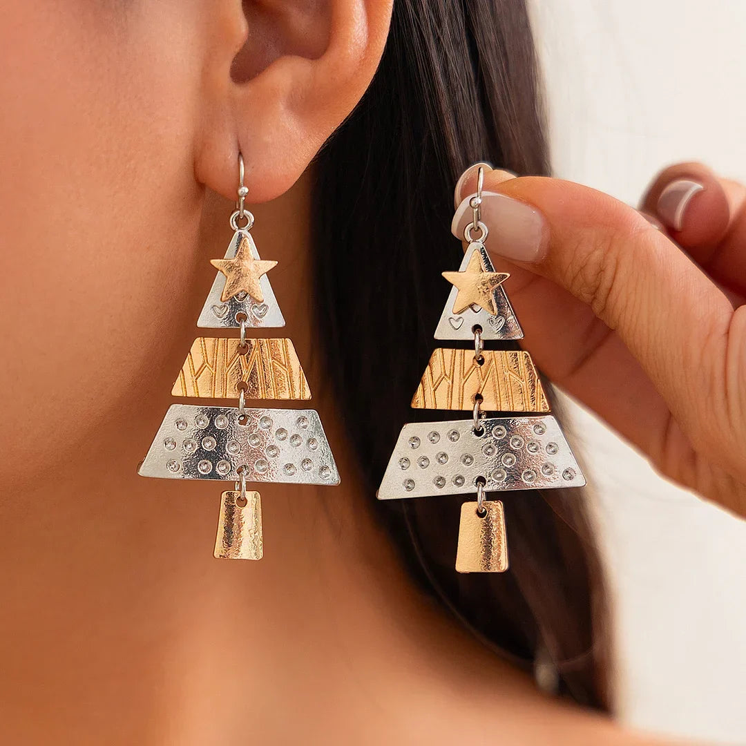 Brincos pendentes em forma de árvore de Natal em metal misto