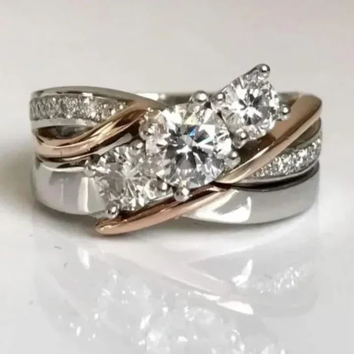 Anel Vintage em Ouro e Prata com Zircônia