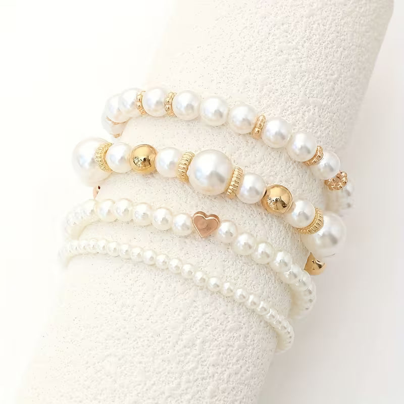 Conjunto de Pulseiras de Pérolas Brancas