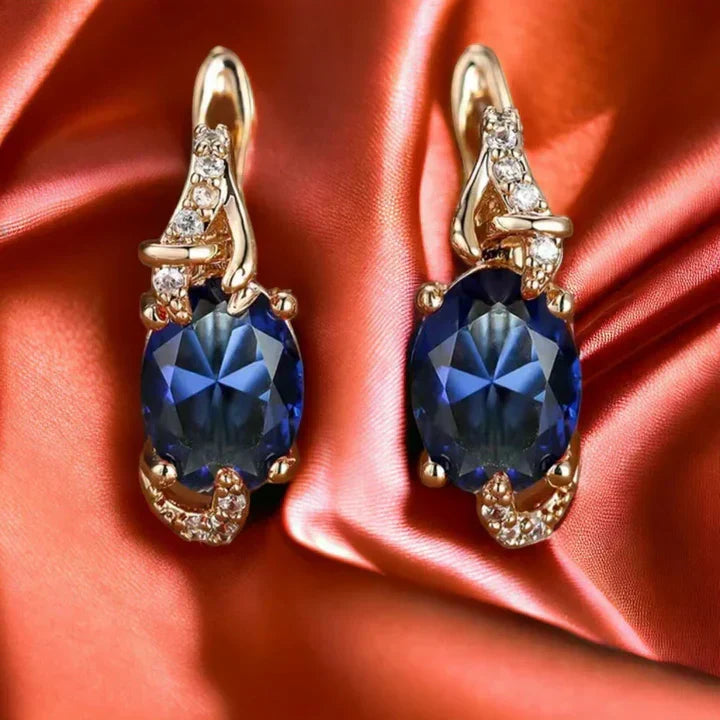 Brincos Dourados Gota Azul Meia-Noite