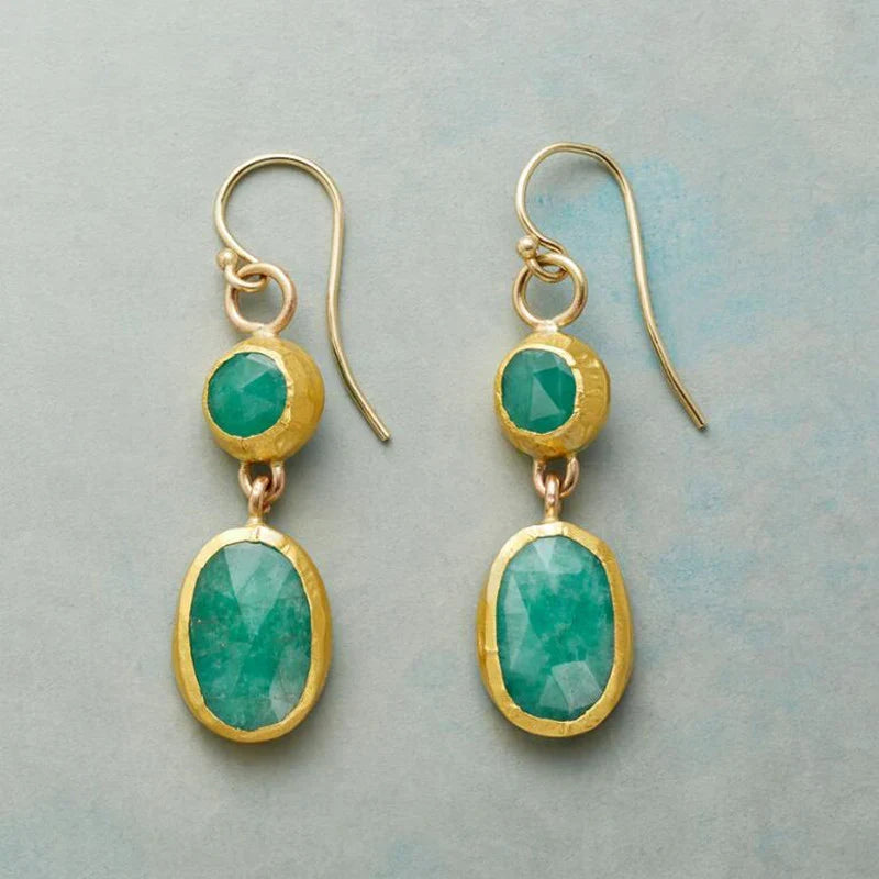 Brincos Elegantes Dourados com Pedra Turquesa