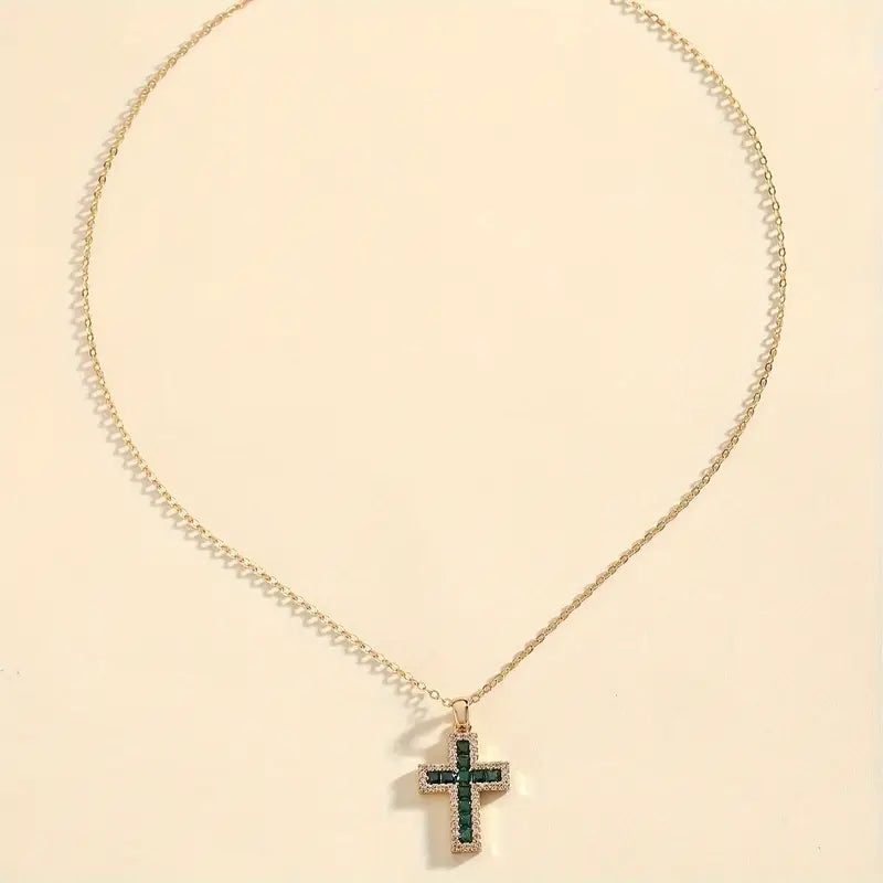 Colar de ouro com pingente cruz esmeralda solene