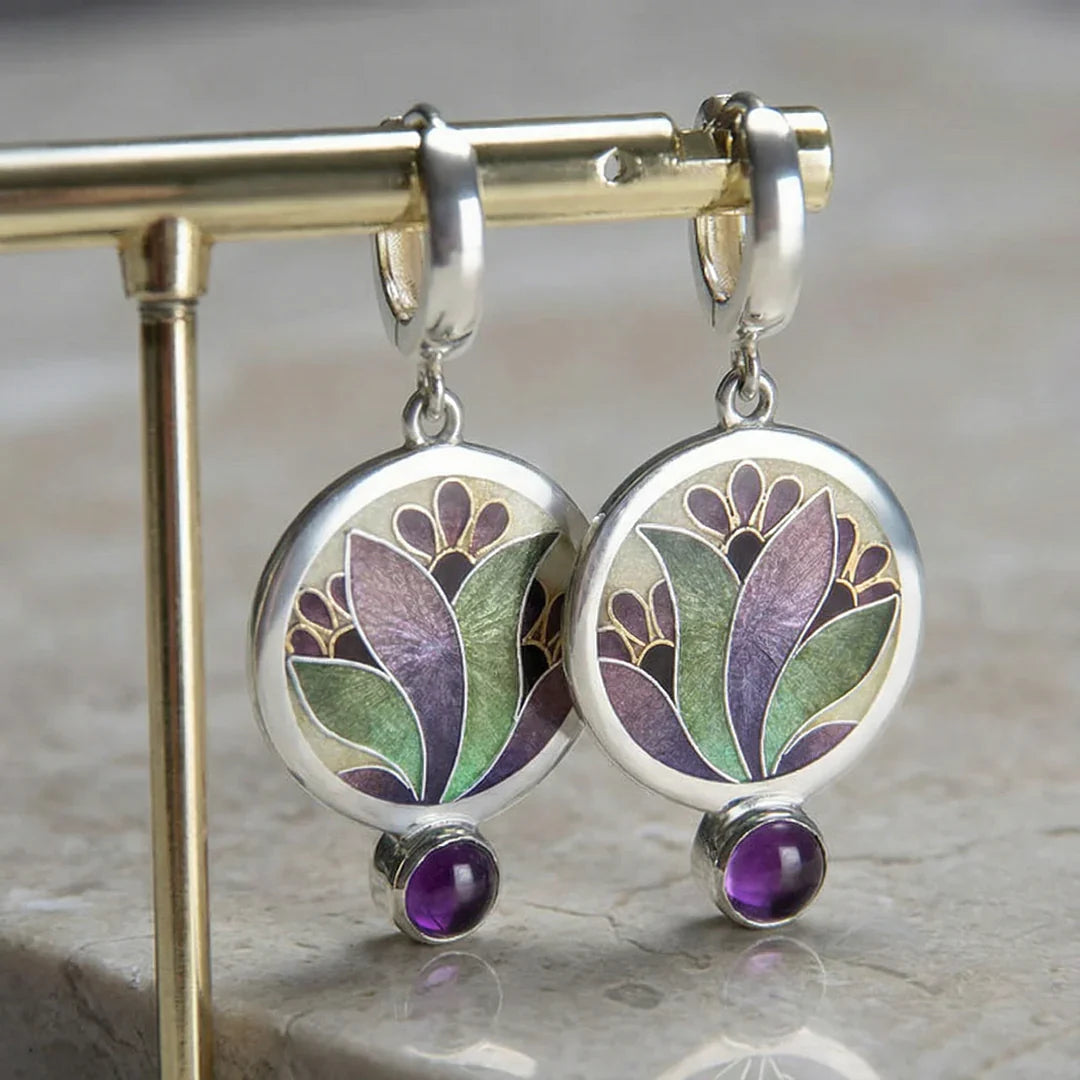 Brincos Boho com Cristais Roxos em Prata de Lei