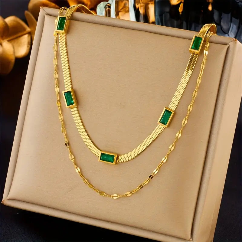 Colar Sorella Gem de duas camadas em ouro retro
