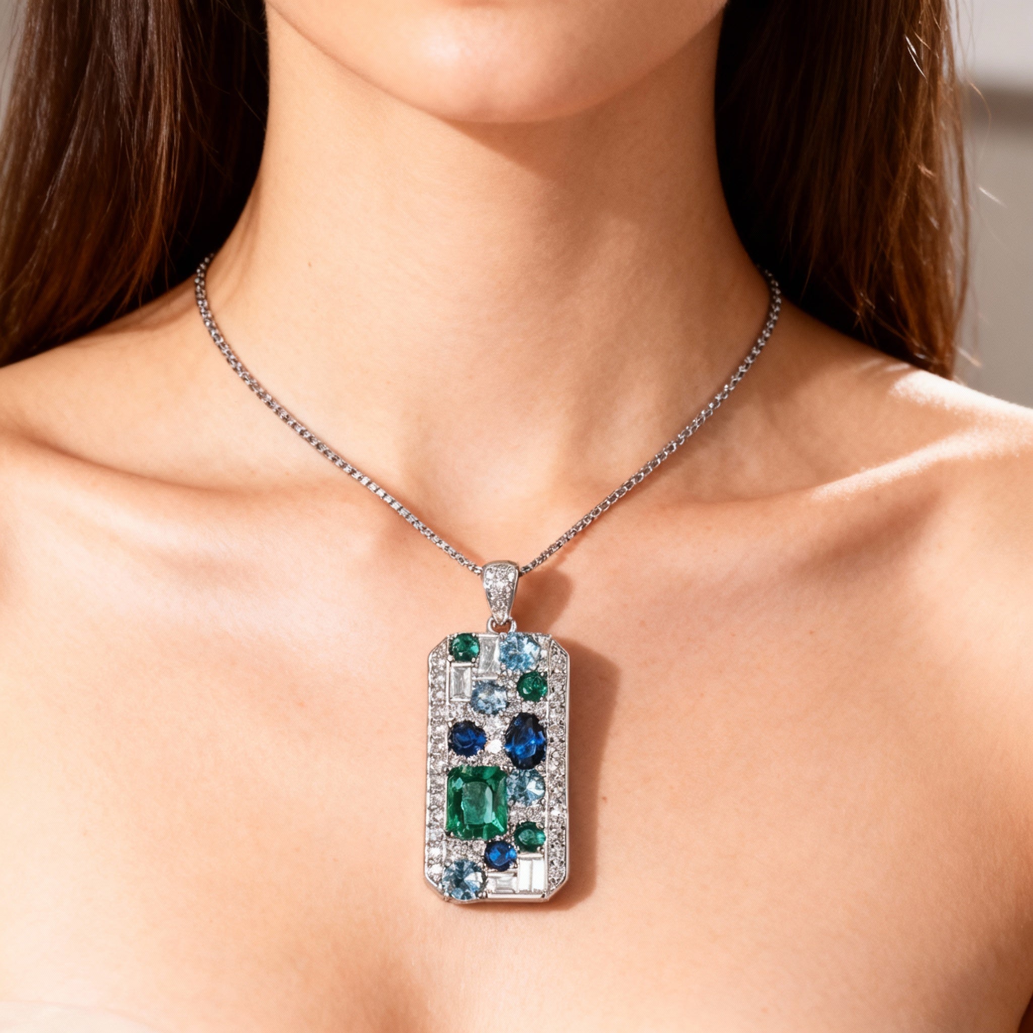 Colar Brilhante Azul e Verde