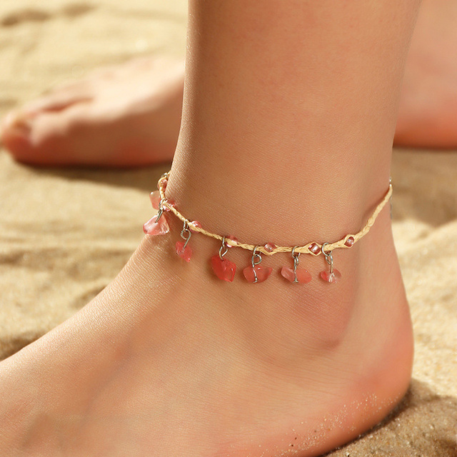 Pulseira de Tornozelo em Cristal Vermelho e Ouro
