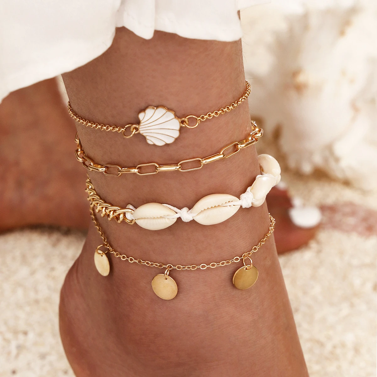 Pulseira de Tornozelo com Conchas