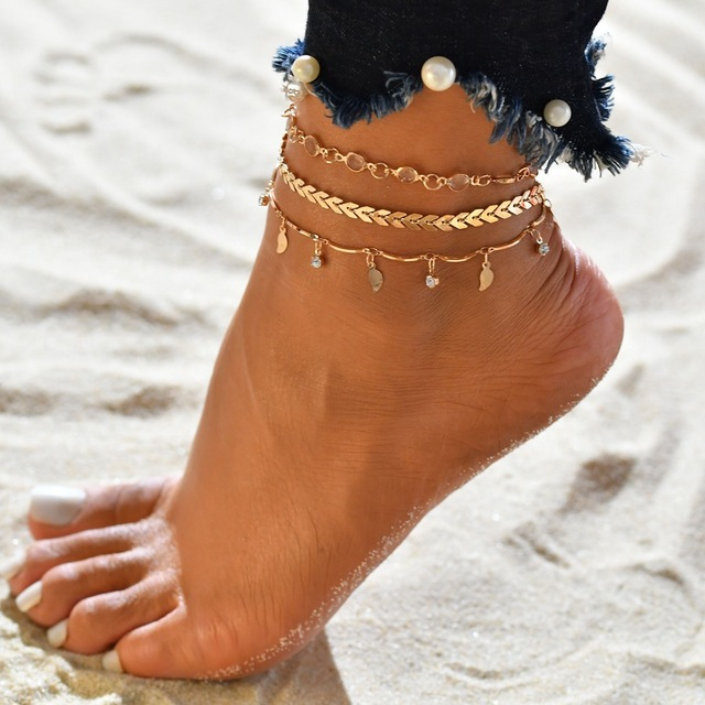 Pulseira de Tornozelo em Ouro e Cristal
