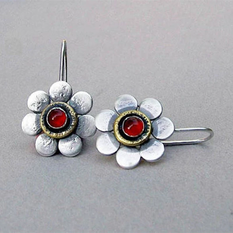 Brincos Vintage Daisy em Vidro Vermelho