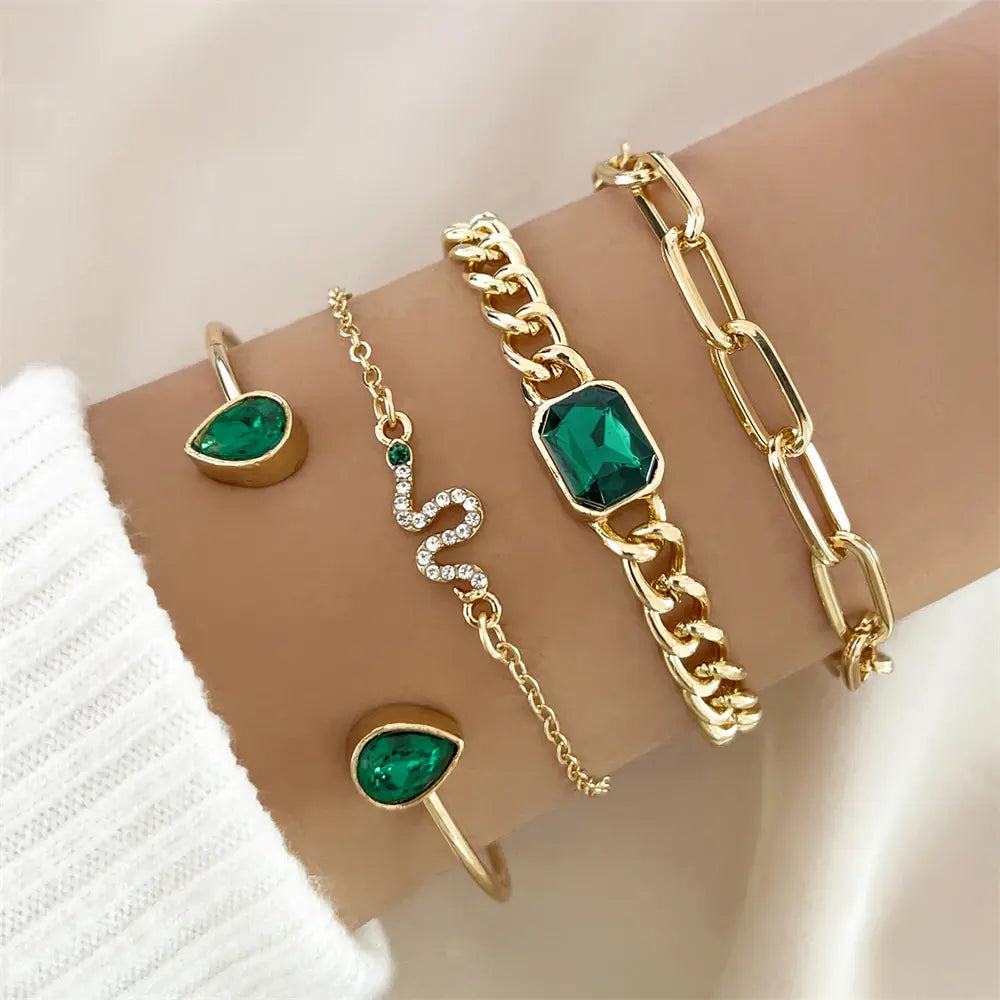 Conjunto de Pulseiras com Cristais Verdes