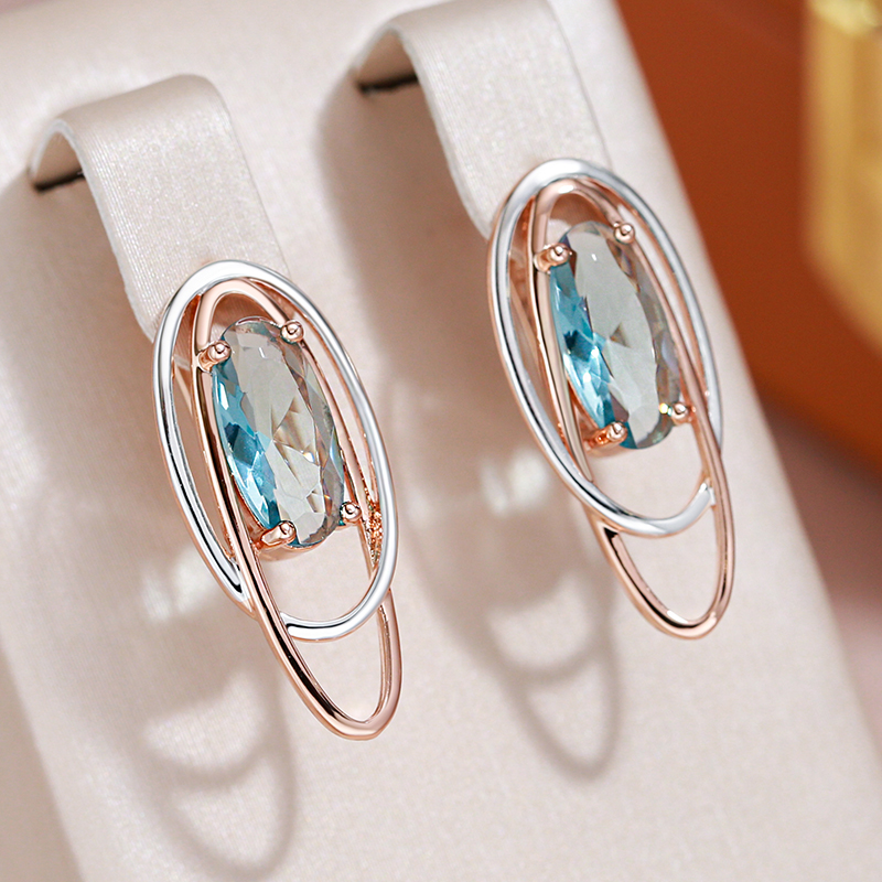 Brincos Elegantes com Cristal Turquesa em Ouro e Prata