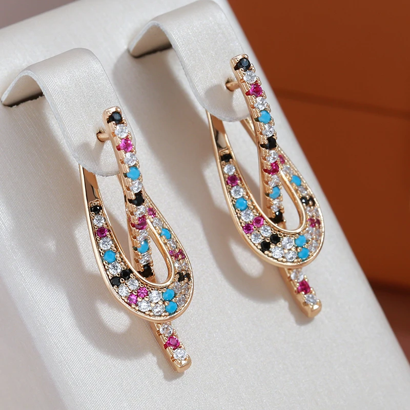 Brincos Elegante com Zircônia Multicolorida em Ouro