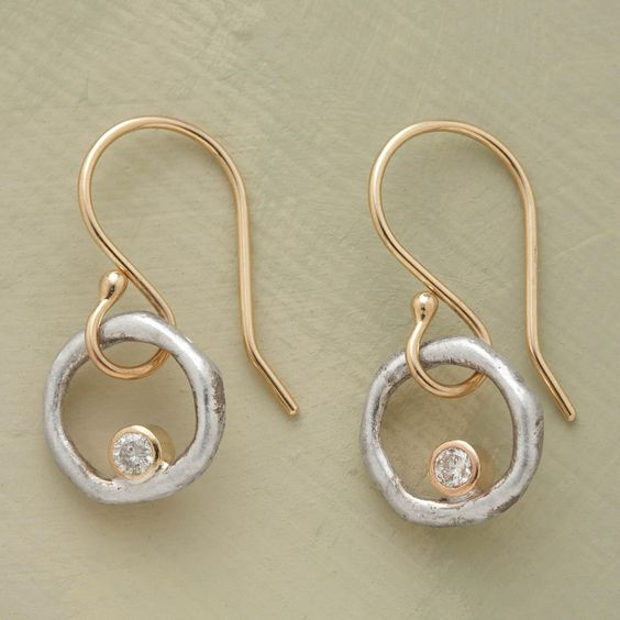 Brincos Vintage em Ouro e Prata com Zircónia