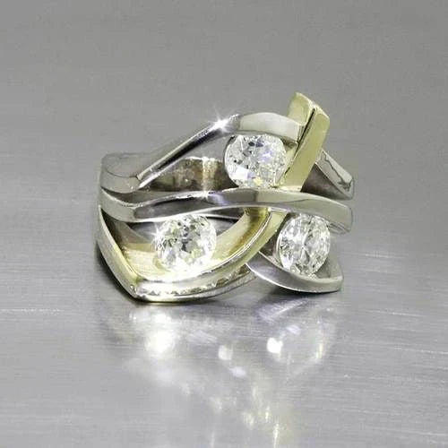 Anel Vintage em Ouro e Prata com Zircónia