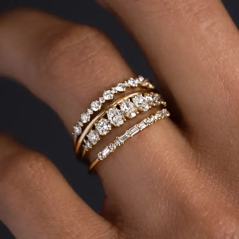 Conjunto de Anéis Vintage Elegantes com Zircônia